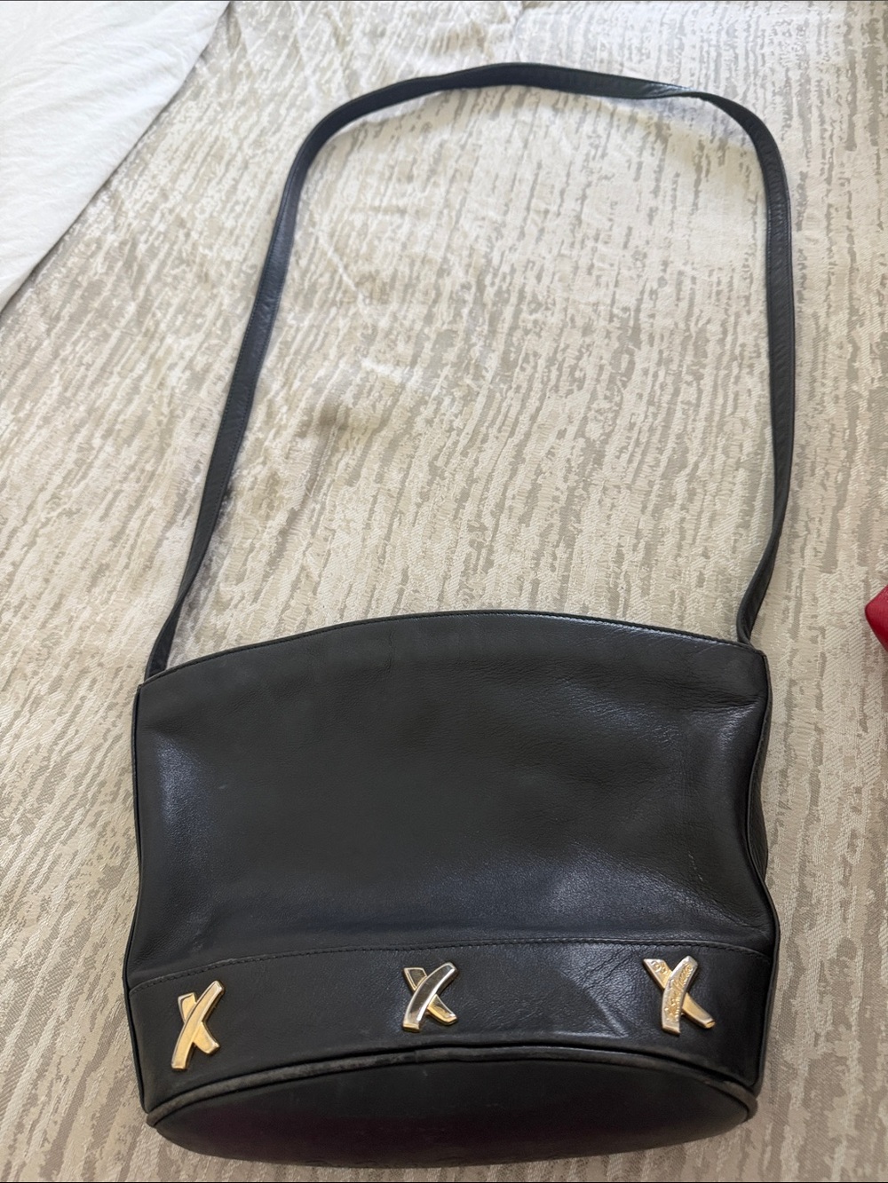 Paloma Picasso Black Leather Crossbody with Gold X Accents